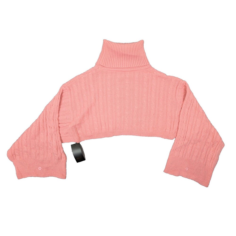 Seta T  Women Pink Cable Knit Crop Turtleneck Sweater Shrug Wide Sleeve Size S